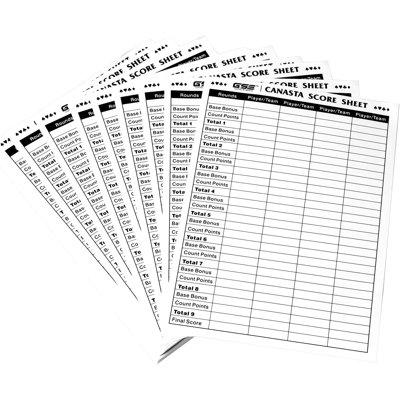 Paquet de 100 tablettes de pointage Canasta de 7 po x 5 po GSE, feuille de pointage Canasta