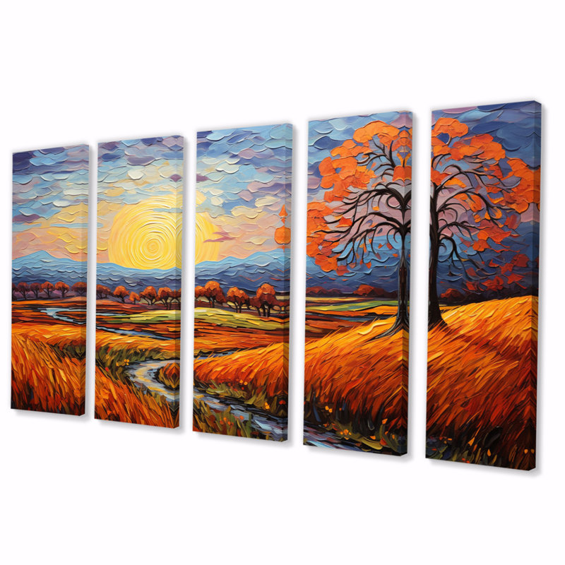 Vangogh Autumn Path II - Vangogh, reproduction sur toile - 5 panneaux égaux