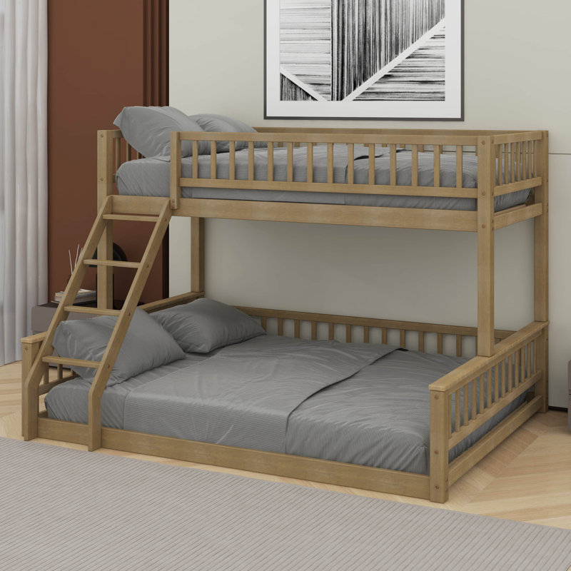Twin XL Over Queen Bunk Bed With Ladder, Walnut