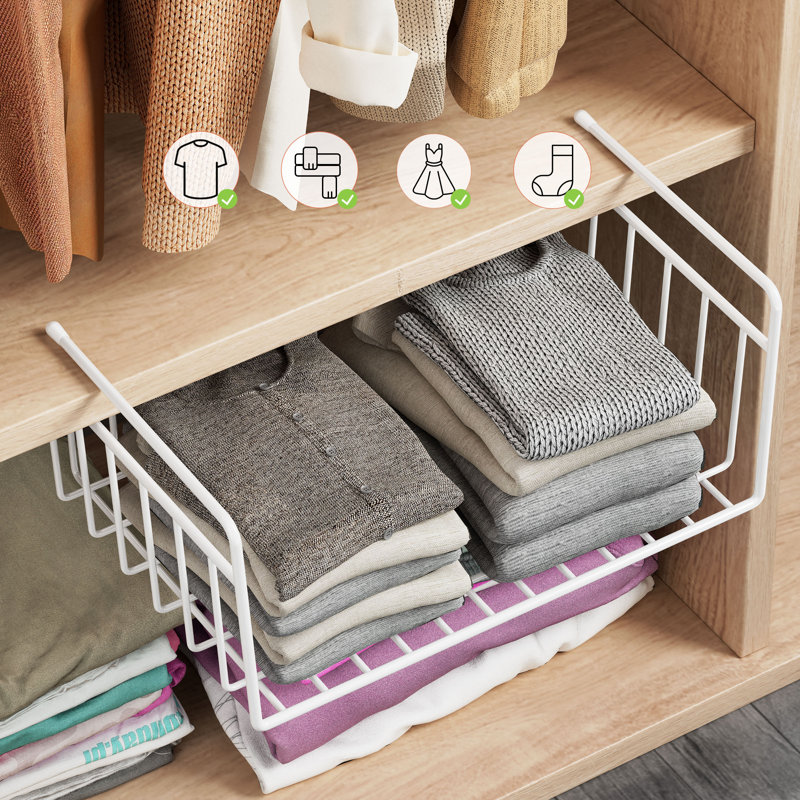 Prep & Savour Wire Under Shelf Basket 4-Pack Creating Extra Isolated Storage Space for Pantry, Refrigerator, White