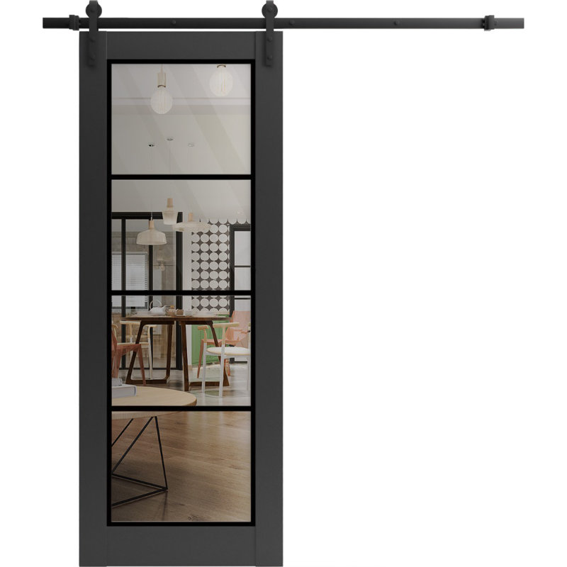 Porte de grange en bois lambrissé sans trousse de quincaillerie d'installation, 28 po x 96 po, Noir mat