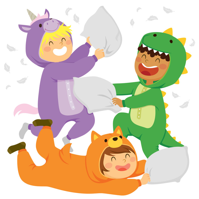 Pillow Fight In Animal Onesies by Yelet - Wrapped Canvas Print, 30cm H x 30cm W x 3.8cm D