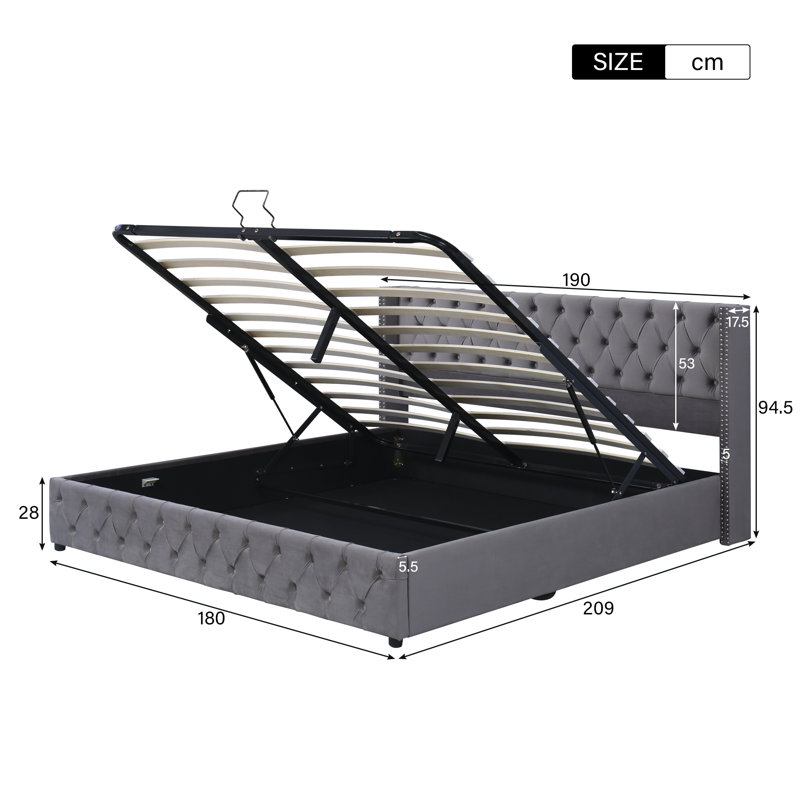 Basildene Upholstered Bed, Grey, Super King (6')
