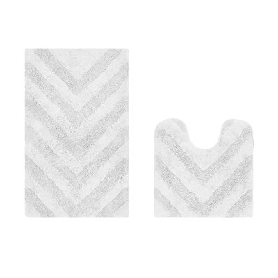 Annaclara Premium 100% Cotton 1990 GSM 2-Piece Tufted Chevron Bath Rug Set with Non-Slip Spray Latex Backing, OEKO-TEX® Certified, Super Absorbent and Machine Washable, White