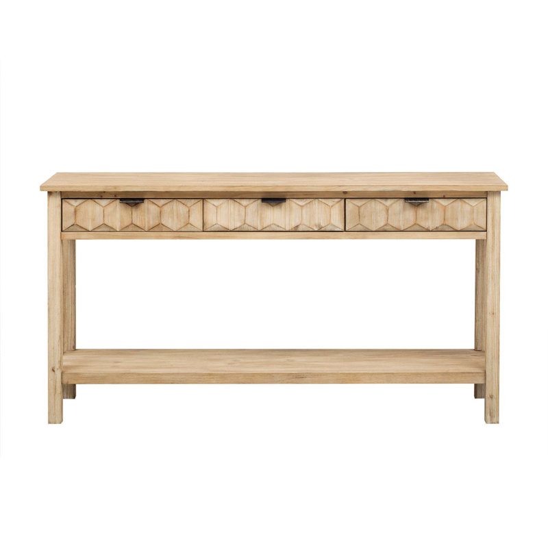 Console avec 3 tiroirs et tablette inférieure, Bois naturel