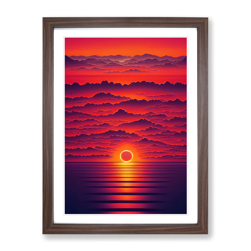 Powerful Ocean Sunset - Wall Art, 36cm H x 27cm W, Walnut Framed, White