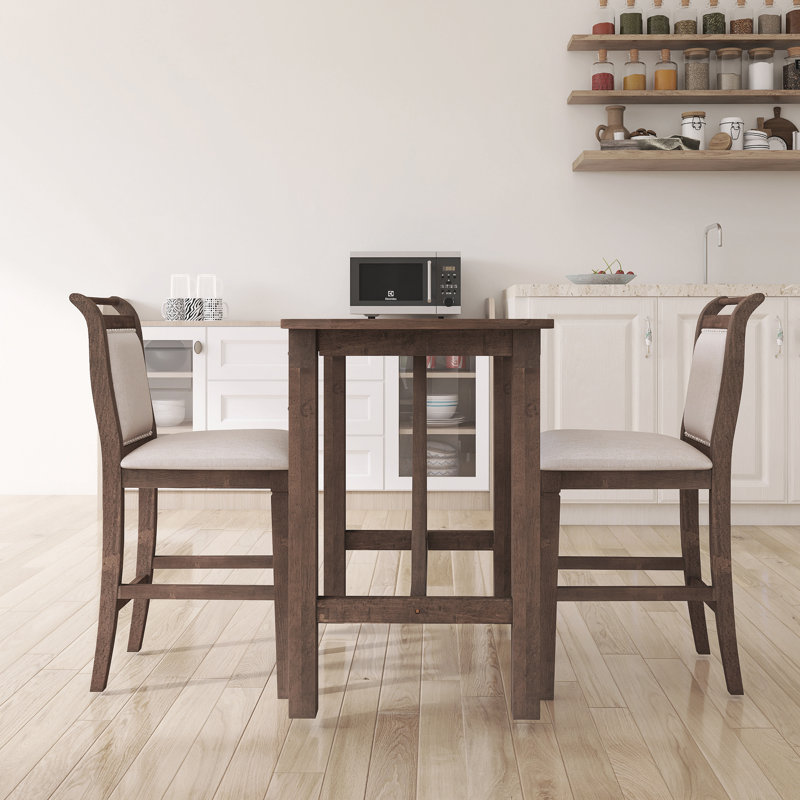 Ensemble de table de salle à manger 59 pièces 3 pièces 59,8 po avec rallonge et 2 chaises rembourrées, Brun
