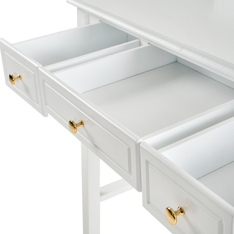 White Makeup Vanity Table With Reversible Four - Leaf Mirror, 5 Drawers For Organized Accessories, Cushioned Stool Enjoyable And , Mirror Flawless Makeup, Elegant Design Molding, Generous Storage