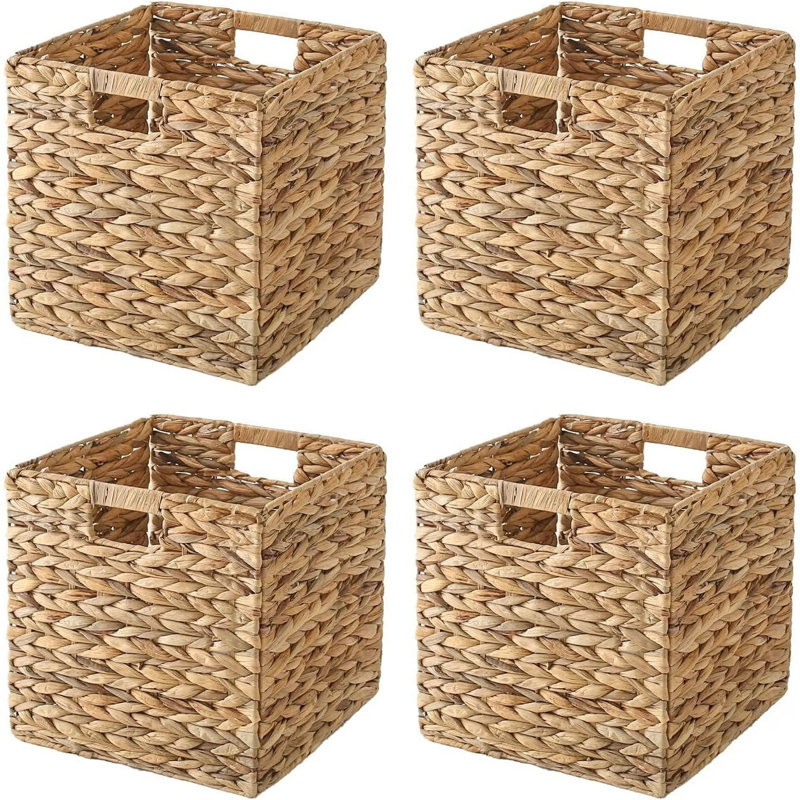 Storage Basket Foldable Handwoven Water Hyacinth Laundry Cubes Organizer Baskets for organizing,10x10, 10" H x 10" W x 10" D