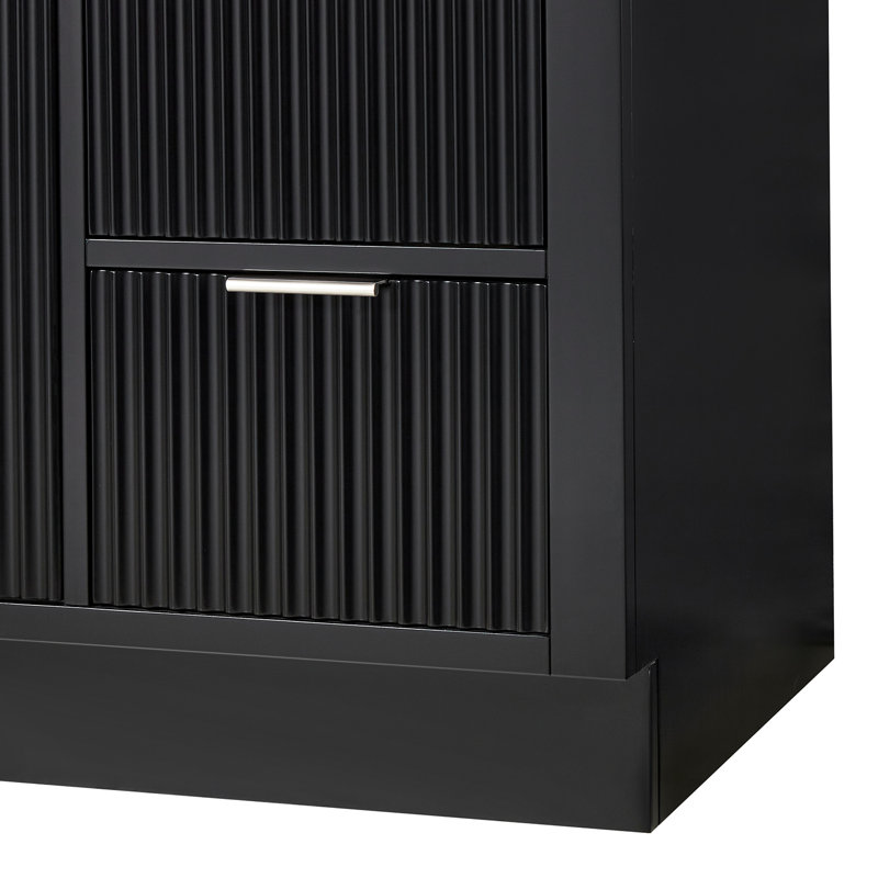 Base de meuble-lavabo simple 60 po en bois massif 60 po, Noir