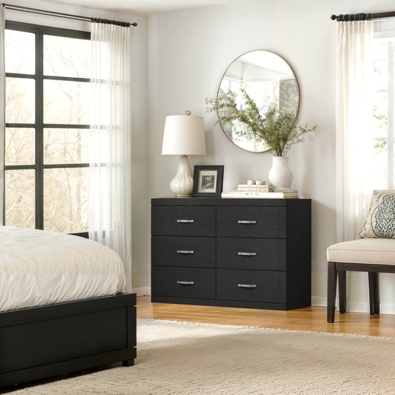 Commode double 6 tiroirs l 46,45 po Avigail, Noir