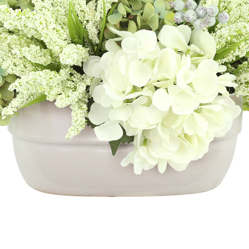 Assorted Hydrangea and Heather Arrangement, White/Green