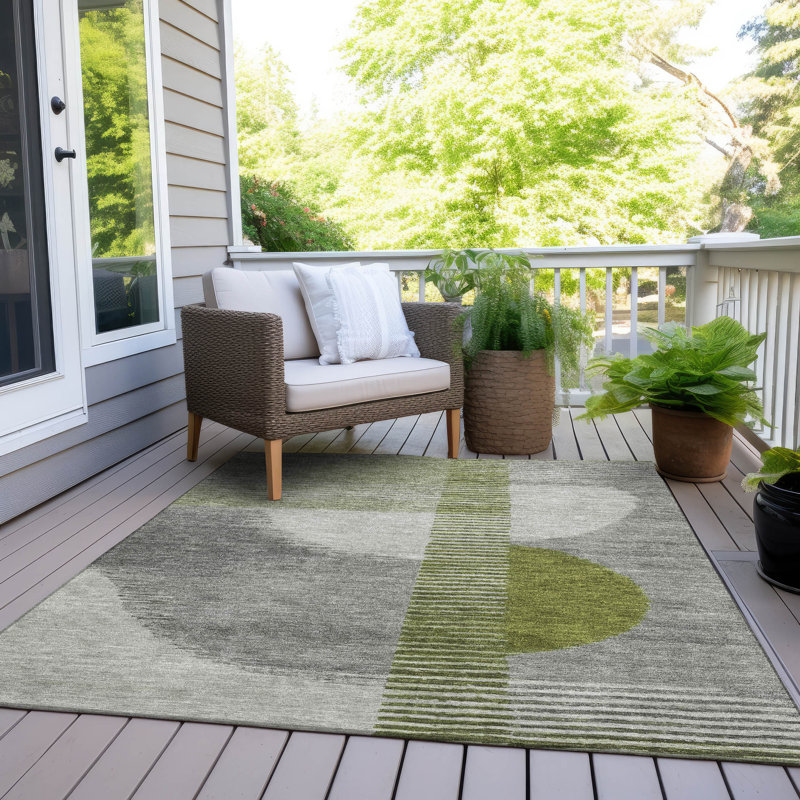 Machine Washable Indoor/Outdoor Xhevrie Olive Rug, Rectangle 10' x 14'