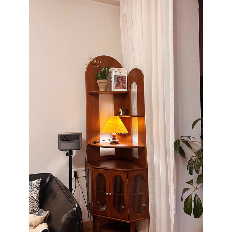 Armoire de coin en buis massif à 4 pieds avec verre cannelé