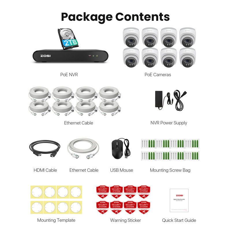 8CH Wired PoE 4MP Outdoor Security Camera System 2TB HDD with Audio, Human Detection, Remote View