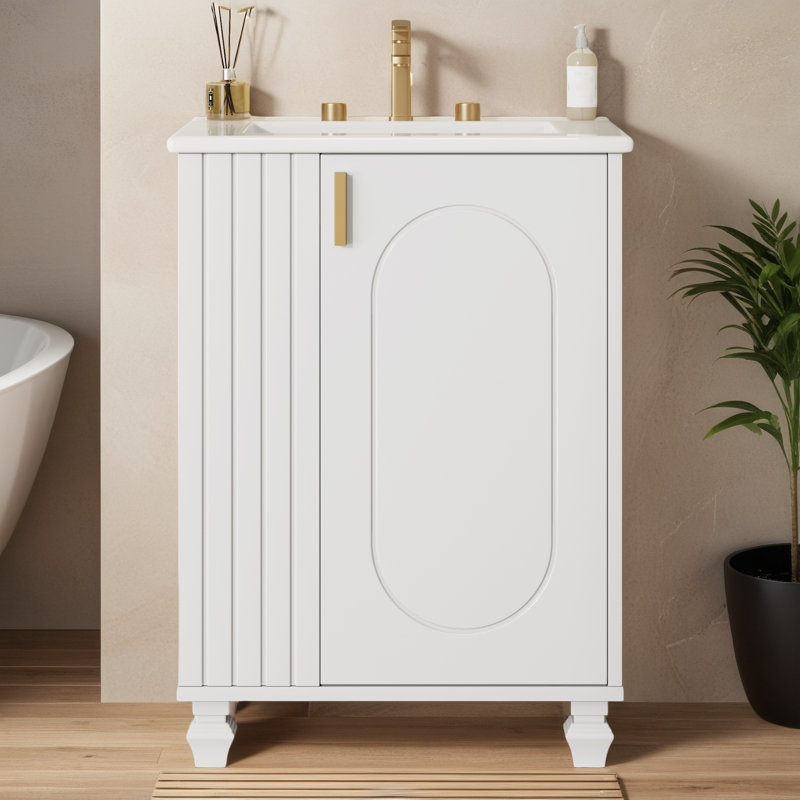 24'' Single Bathroom Vanity Set With Ceramic Top, White