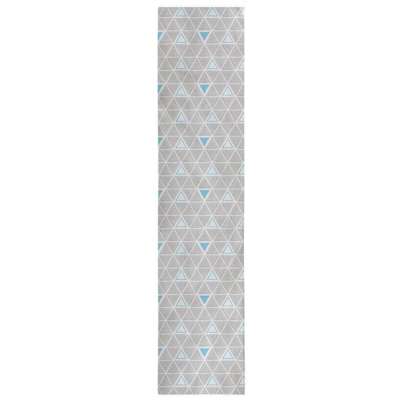 Chemin de table à triangles dessinés à la main Classic, 16 po x 72 po, Bleu sarcelle / gris clair