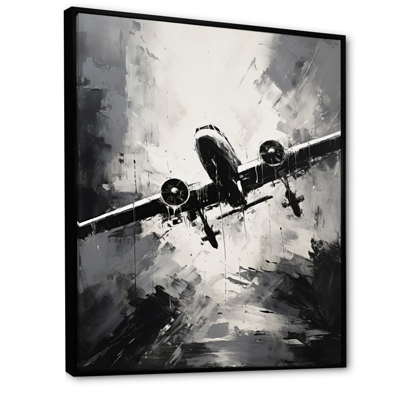 «Monochromatique Plane Soaring II», art mural avion, H 20 po x l 12 po x P 1 po, Cadre flottant noir