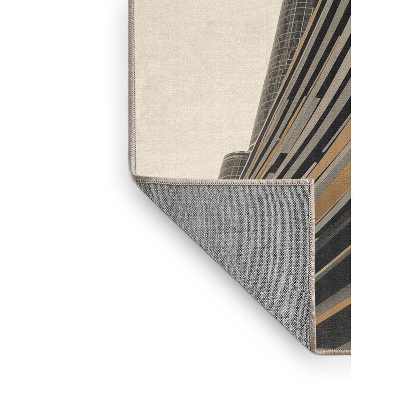 Tapis à motif d'arc moderne noir et beige lavable à la machine Burj Khalifa, 8 x 12