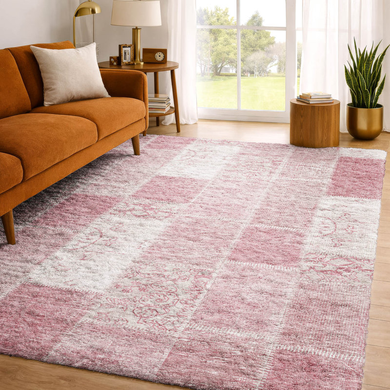 Tapis à poil long de qualité supérieure lavable à la machine ADS631, Pink, 5' x 7'6"