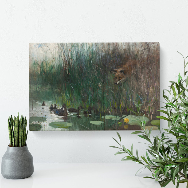Fox Stalking Ducks by Bruno Liljefors - Wrapped Canvas, 50cm H x 76cm W x 3cm D