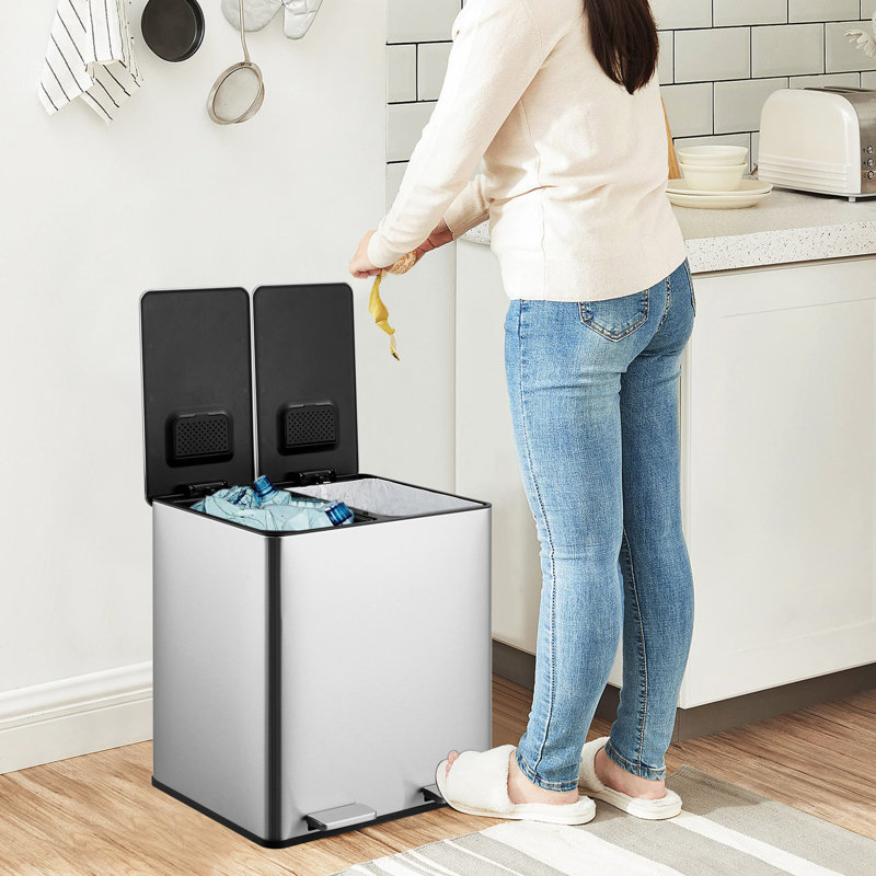 Stainless Steel Multi-Compartment Rubbish & Recycling Bin