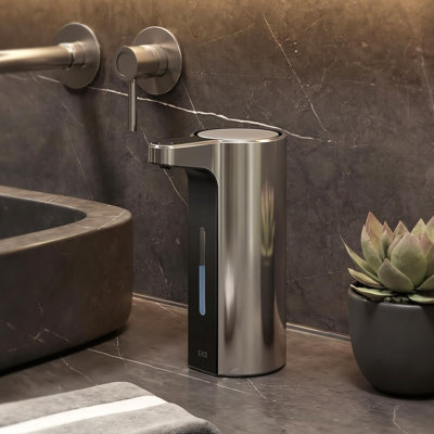 EKO Aroma Pro 13.5 Fl Oz Touchless Automatic Liquid Soap Dispenser, Rechargeable Hand & Dish Soap Dispenser For Bathroom And Kitchen, Waterproof, Adjustable Volume Control (Chrome Metallic)
