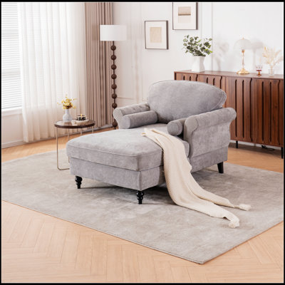 Oversized Chenille Chaise Lounge with Wide Seat, Upholstered Armchair for Comfortable Reading and Relaxation in Living Room or Bedroom by House of Hampton