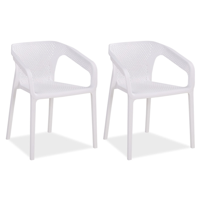 Isaias Stacking Patio Dining Armchair, White