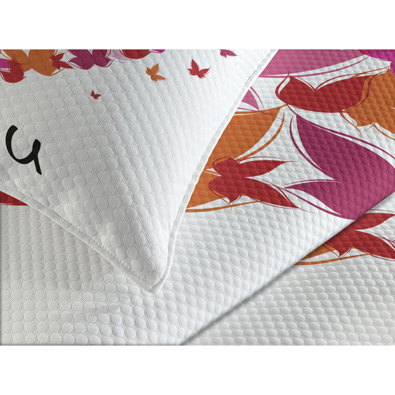 Ambesonne Butterfly Bedspread Set Heart Love Multicolor, King Coverlet / Bedspread + 2 Standard Shams