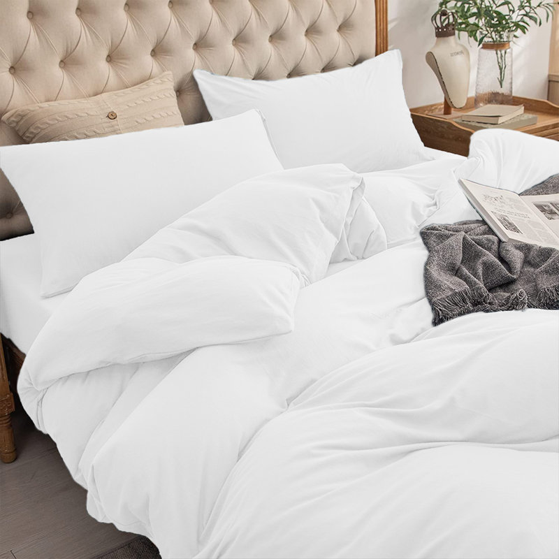  Ultra Soft Microfibre 200 TC Reversible Duvet Cover Set with Pillow Cases, King Duvet Cover + 2 King Shams, White