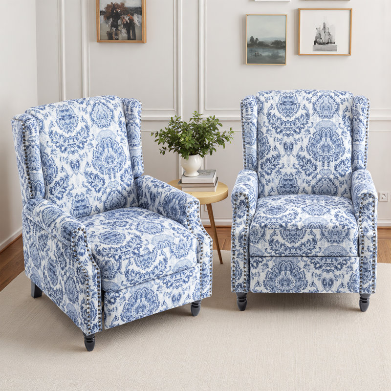 Manual Standard Push Back Recliner, Navy Floral