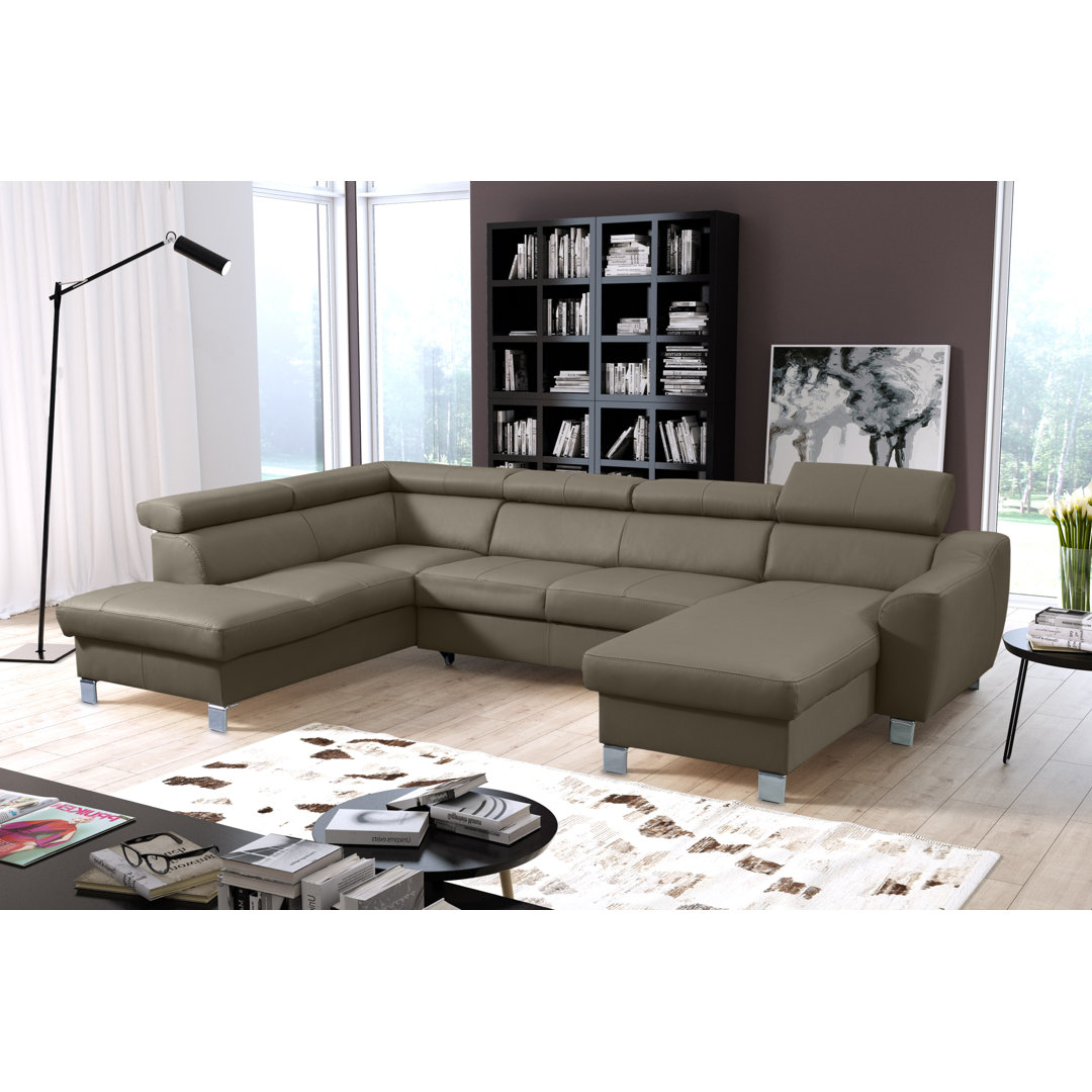 Raedynn Faux Leather U-form Ecksofa mit Schlaffunktion und Bettkasten mit verstellbaren Kopfstützen