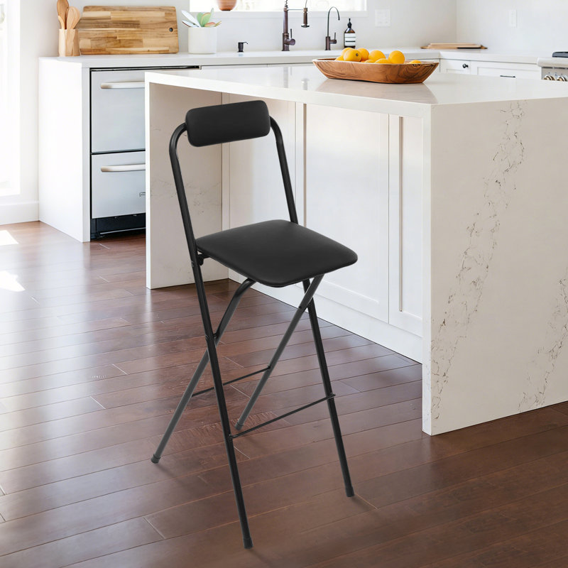 Portable Folding Bar Stool With Backrest Tall (1 Pcs, 29.53Inch), Black