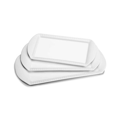 Set of 3 White Porcelain Platters, 12/14/16 Inch Serving Trays