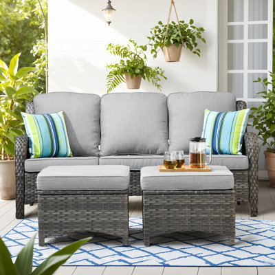 Peridot 72.83 " W Straight Metal and Wicker Patio Sofa with Cushions