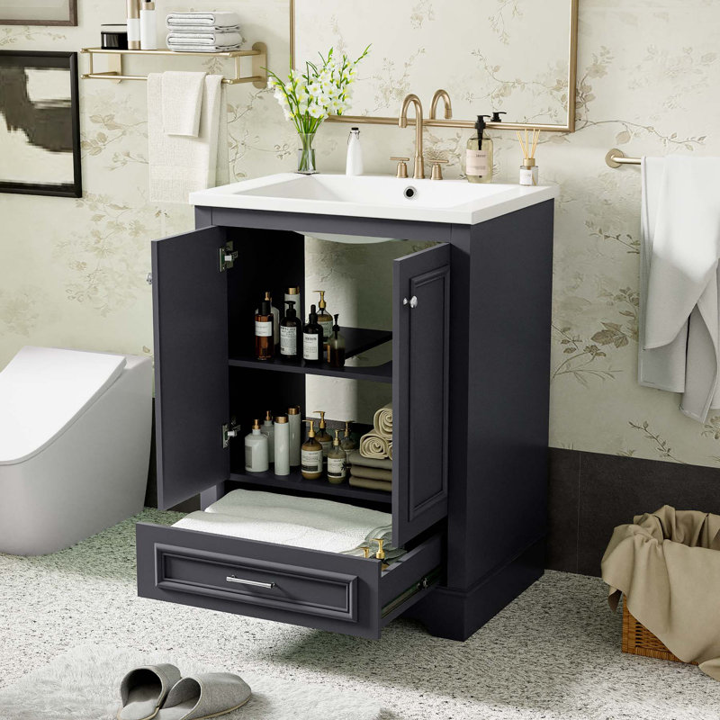 Modern Bathroom Vanity with Ceramic Sink and Ample Storage Options