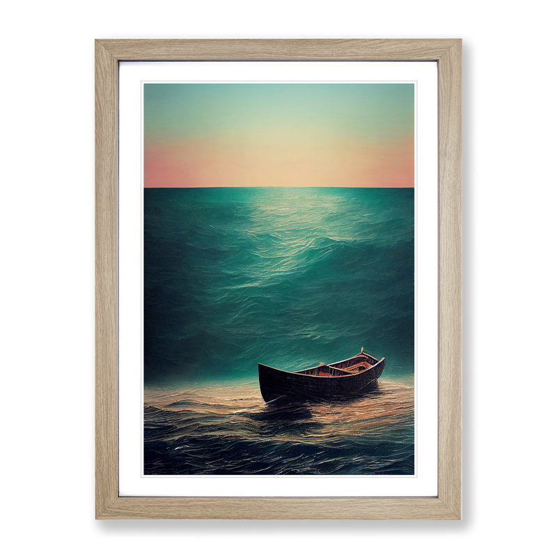 Boat Beneath the Sea - Wall Art, 66cm H x 48cm W x 2cm D, Oak Framed, White