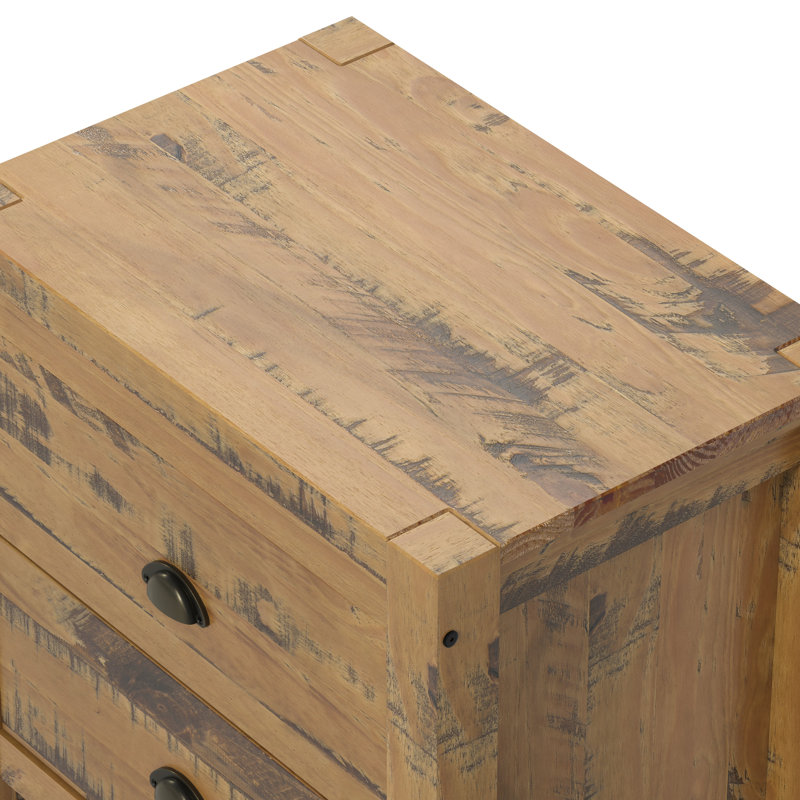 Table de chevet compacte 2 tiroirs Hibir, Chêne bois flotté