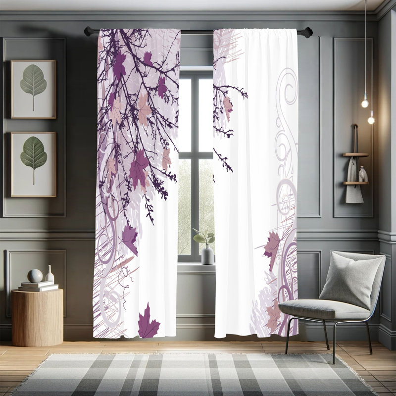Ebern Designs Nature Curtains, Fall Earth Tones Autumn Leaf, Pair of 28", Purple Lilac, 28" W x 63" L