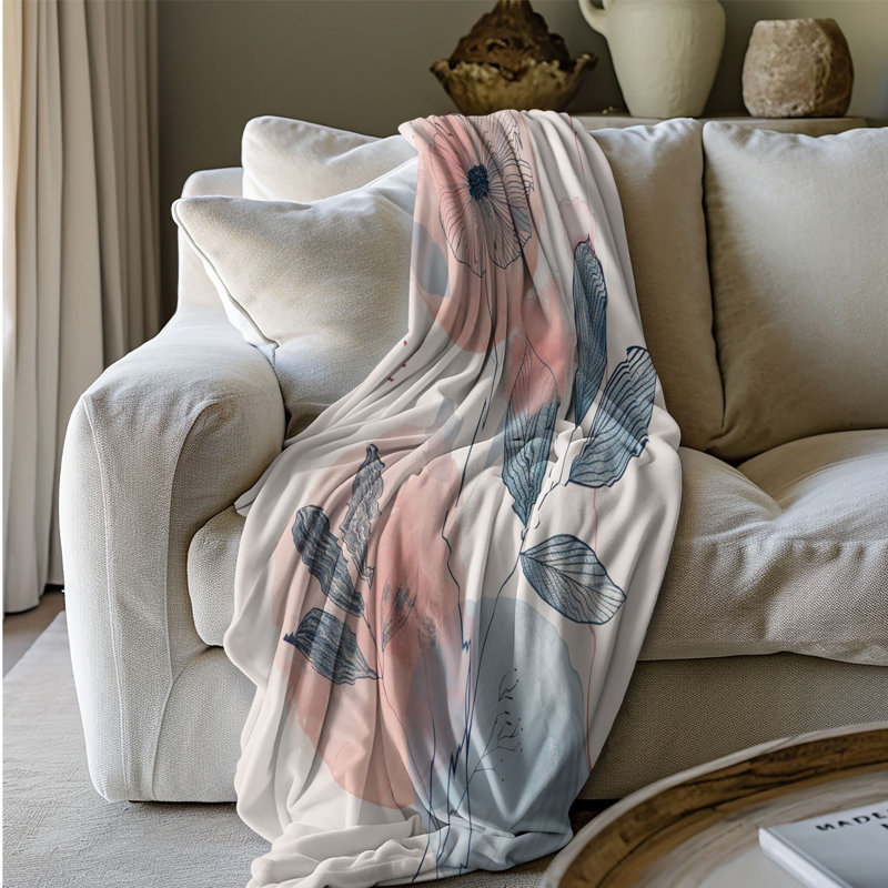 Motif de fleurs Wabi Sabi - 1 pièce Sherpa Premium, Grand lit