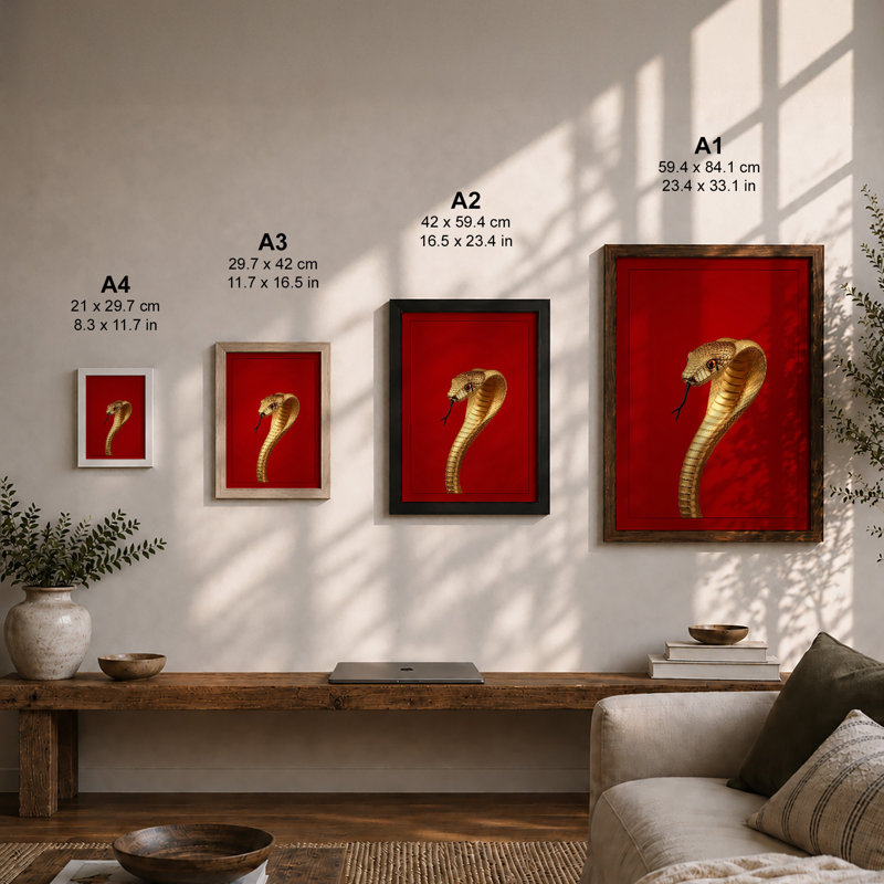 Cobra In Crimson Modern - Print, A2 - 59.4 x 42.0 cm, White