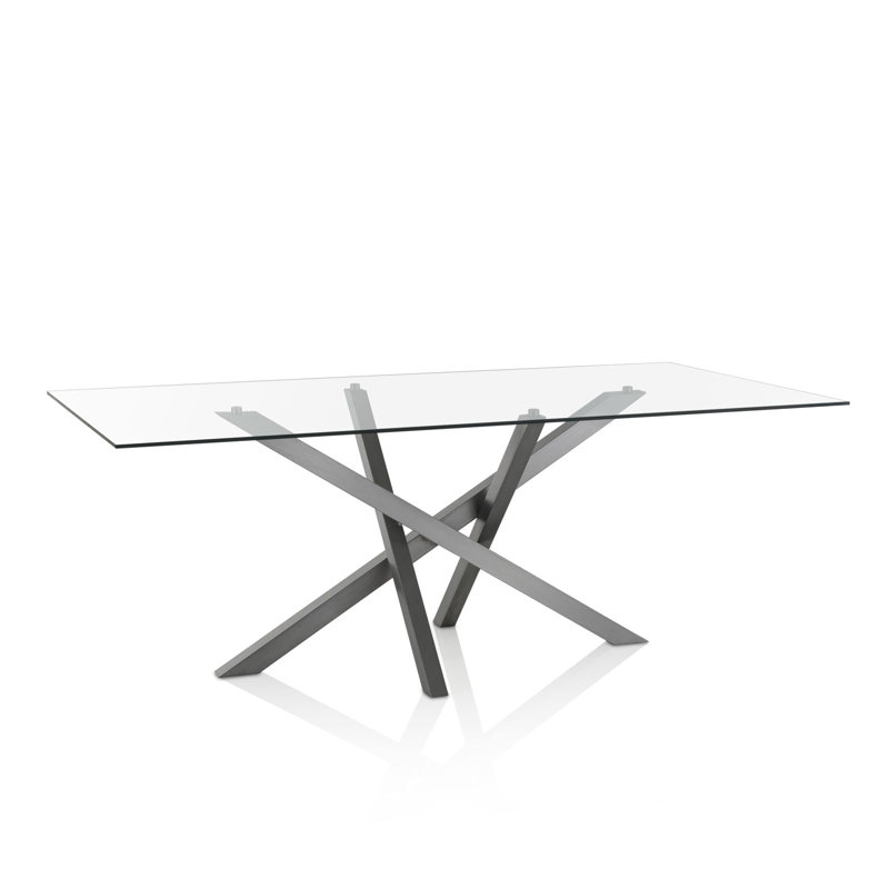 Goree Glass Top Metal Base Dining Table, Satin Iron