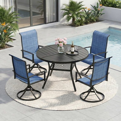 4-Person Round Patio Dining Set With 360°Swivel Padded Textilene Chairs