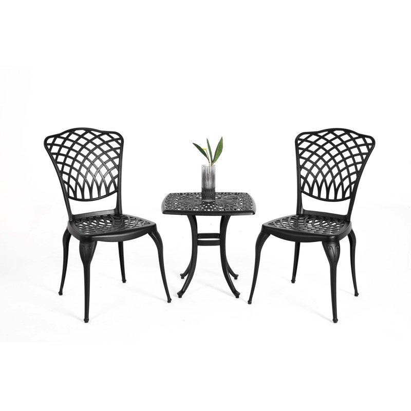 Bistro Set 3 Piece Rustproof Cast Aluminum Patio Furniture Sets 2 Chairs and 1 Round Table Outdoor, Garden,  Patio, Balcony, black