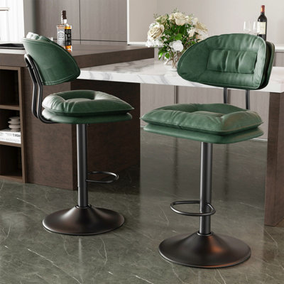 Ensemble de 2 tabourets de bar, tabourets de bar rembourrés ergonomiques avec dossier, tabourets de bar à double couche réglables pour la salle à manger, bar à domicile, îlot de cuisine, 2 tabourets (vert militaire)