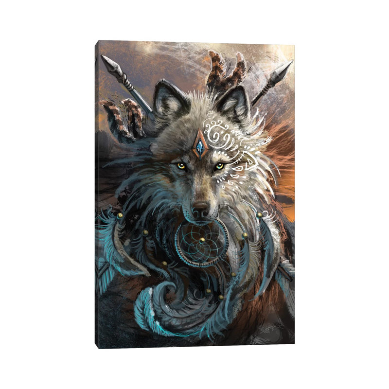 Wolf Warrior by Sunima - Print on Canvas, 20.32 cm H x 30.48 cm W, Wrapped Canvas
