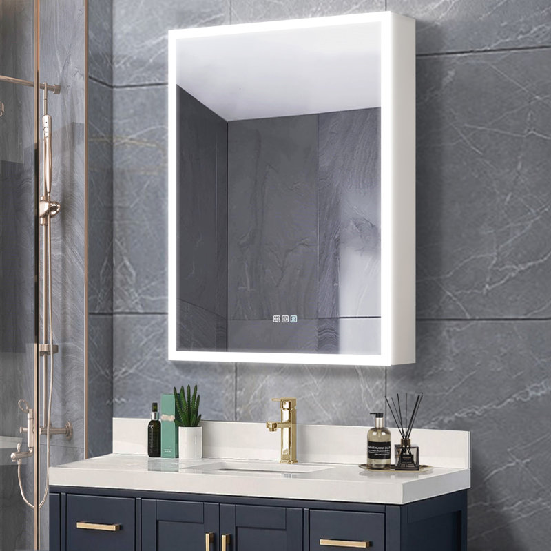 Pharmacie à DEL encastrée / à fixation en surface avec miroir et charnière l 24 po x H 32 po, Gauche