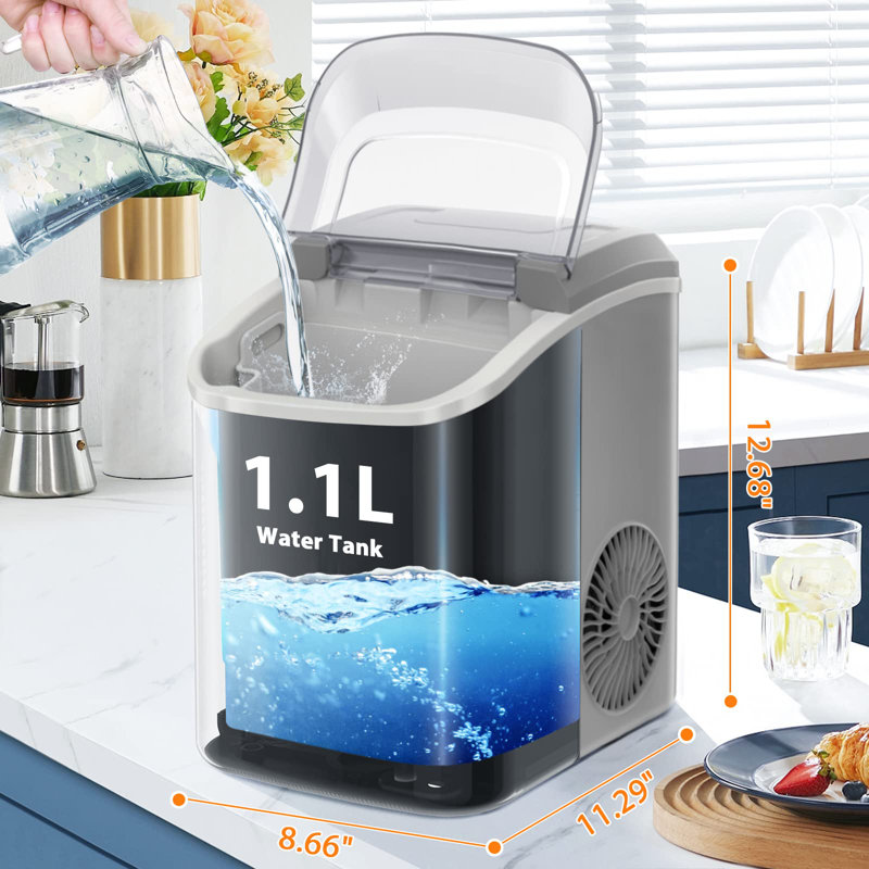 Nugget Countertop Ice Maker With Soft Chewable Ice, Automatic 34S In 24 Hours, Pebble Portable Ice Machine With Ice Scoop, Self-Cleaning, One-Click Operation, For Kitchen,Office