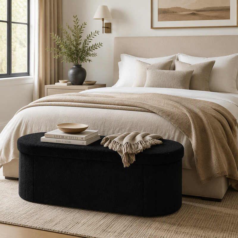 Le repose-pieds ovale pliable avec rangement en molleton en forme de peluche supporte un vestibule de 660 lb dans la chambre à coucher